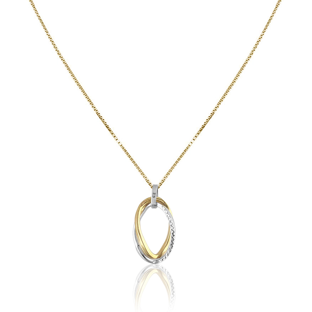 14K Two tone double oval pendant necklace