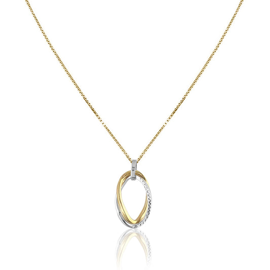 14K Two tone double oval pendant necklace