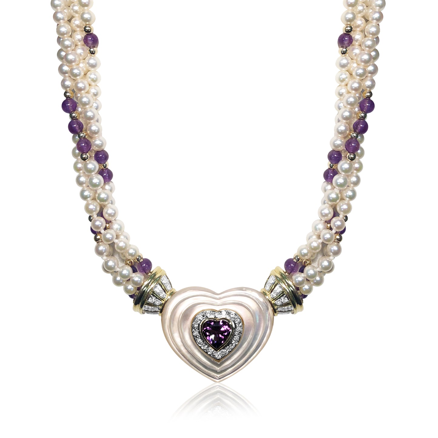 Four strand pearl and amethyst necklace