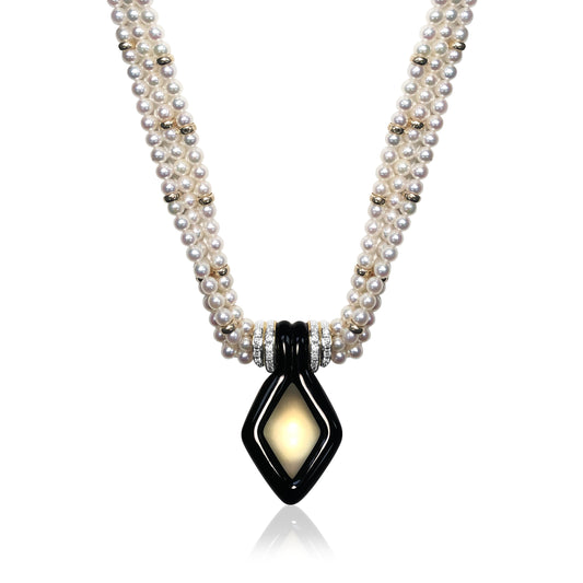 Three strand pearl necklace with lemon quartz