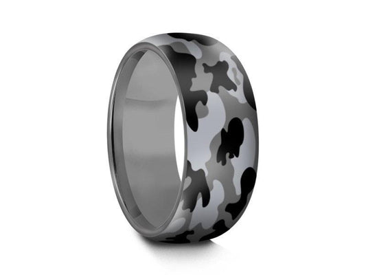 Men's  Wedding Ring  - Stainless Steel Camouflage Band - Engagement Ring - Dome Shaped - Comfort Fit  8mm - Vantani Wedding Bands