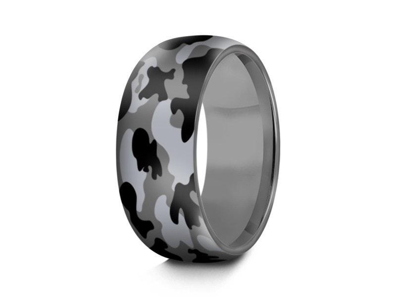 Men's  Wedding Ring  - Stainless Steel Camouflage Band - Engagement Ring - Dome Shaped - Comfort Fit  8mm - Vantani Wedding Bands