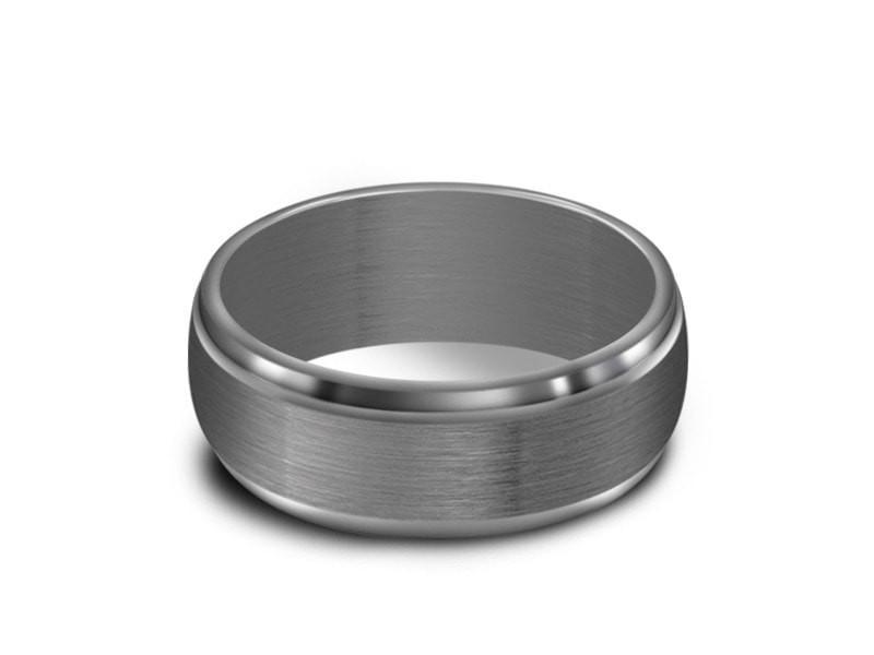 Stainless Steel Wedding Band - Brushed Polished - Gray Gunmetal - Engagement Ring - Ridged Edges - Comfort Fit  7mm - Vantani Wedding Bands