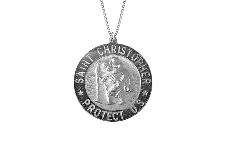 925 STERLING SILVER 24MM ROUND ST. CHRISTOPHER MEDAL