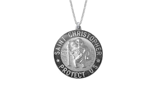 925 STERLING SILVER 21MM ROUND ST. CHRISTOPHER MEDAL