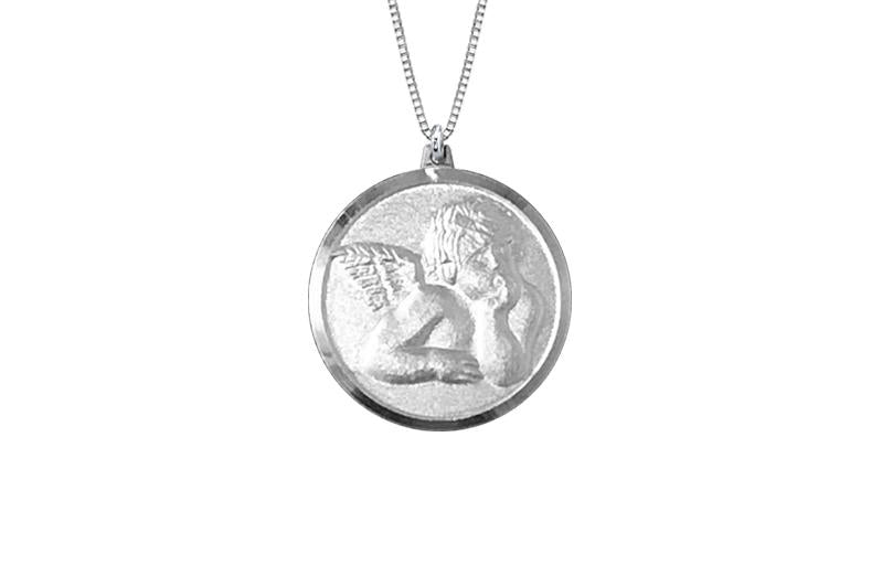 925 STERLING SILVER 15MM ROUND CHERUB MEDAL