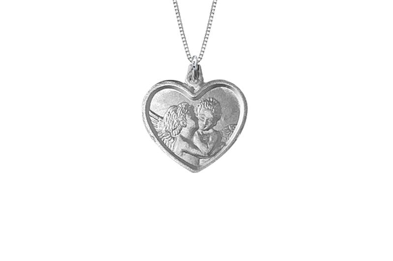 925 STERLING SILVER 13MM HEART SHAPE CHERUB MEDAL