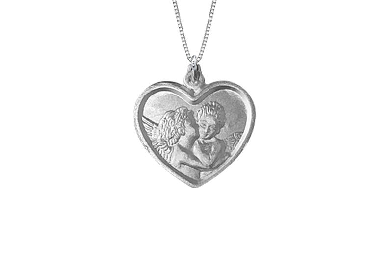 925 STERLING SILVER 15MM HEART SHAPE CHERUB MEDAL