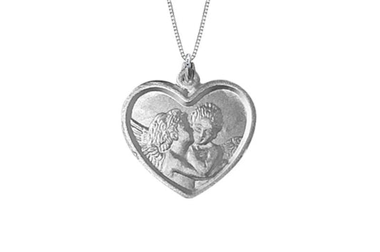 925 STERLING SILVER 19MM HEART SHAPE CHERUB MEDAL