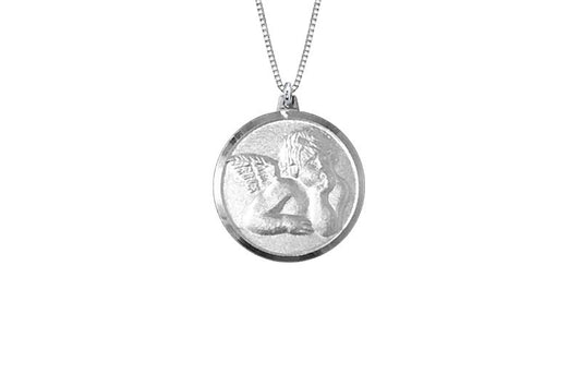 925 STERLING SILVER 12MM ROUND CHERUB MEDAL