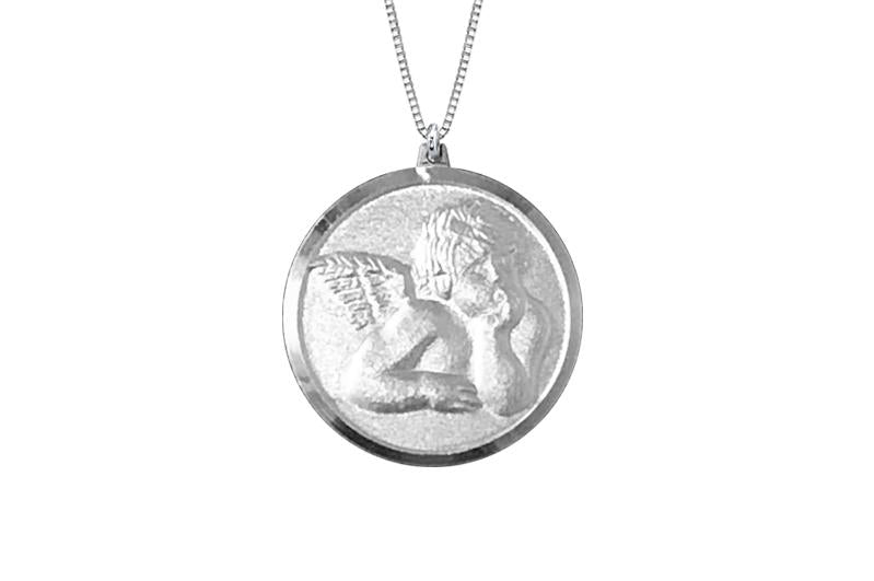 925 STERLING SILVER 18MM ROUND CHERUB MEDAL