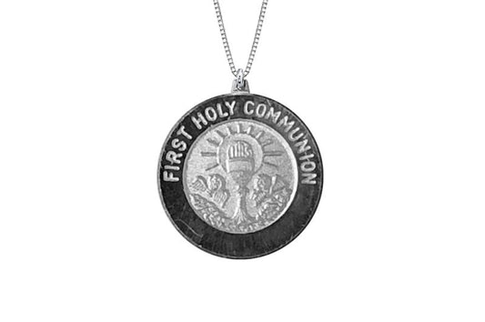 925 STERLING SILVER 15MM ROUND FIRST HOLY COMMUNION MEDAL