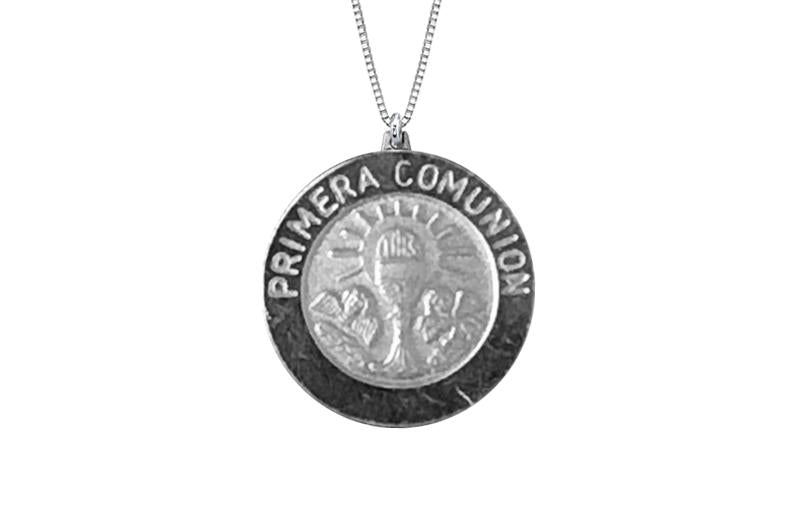 925 STERLING SILVER 12MM ROUND FIRST COMMUNION MEDAL