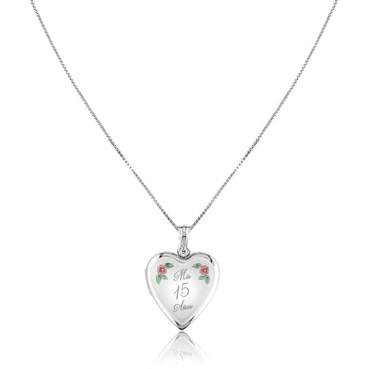 Sterling silver quinceanera heart locket with enamel