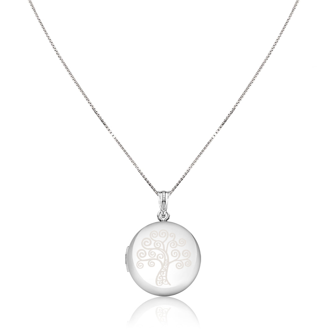 Sterling silver "tree of life" circle locket necklace