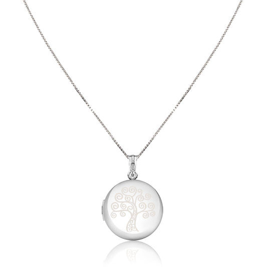 Sterling silver "tree of life" circle locket necklace