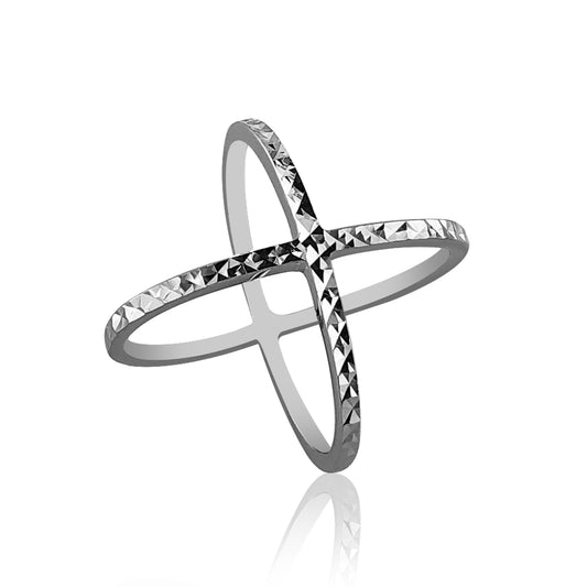 Sterling silver criss cross ring with dc design