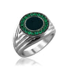 Sterling silver round ring with emerald
