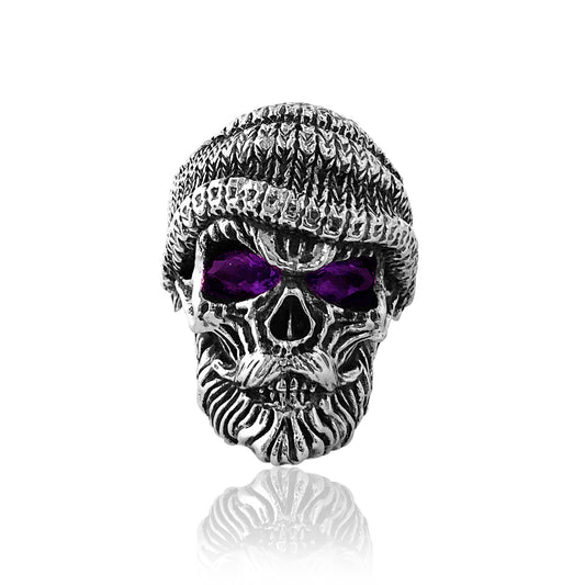 Sterling silver skull ring with amethyst