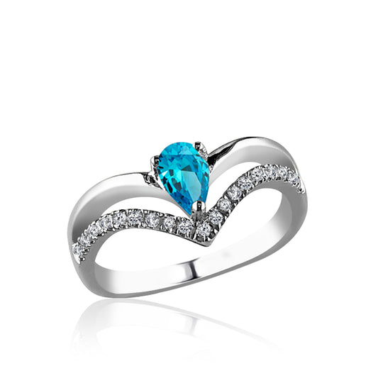 Sterling silver ring with cz's and blue topaz