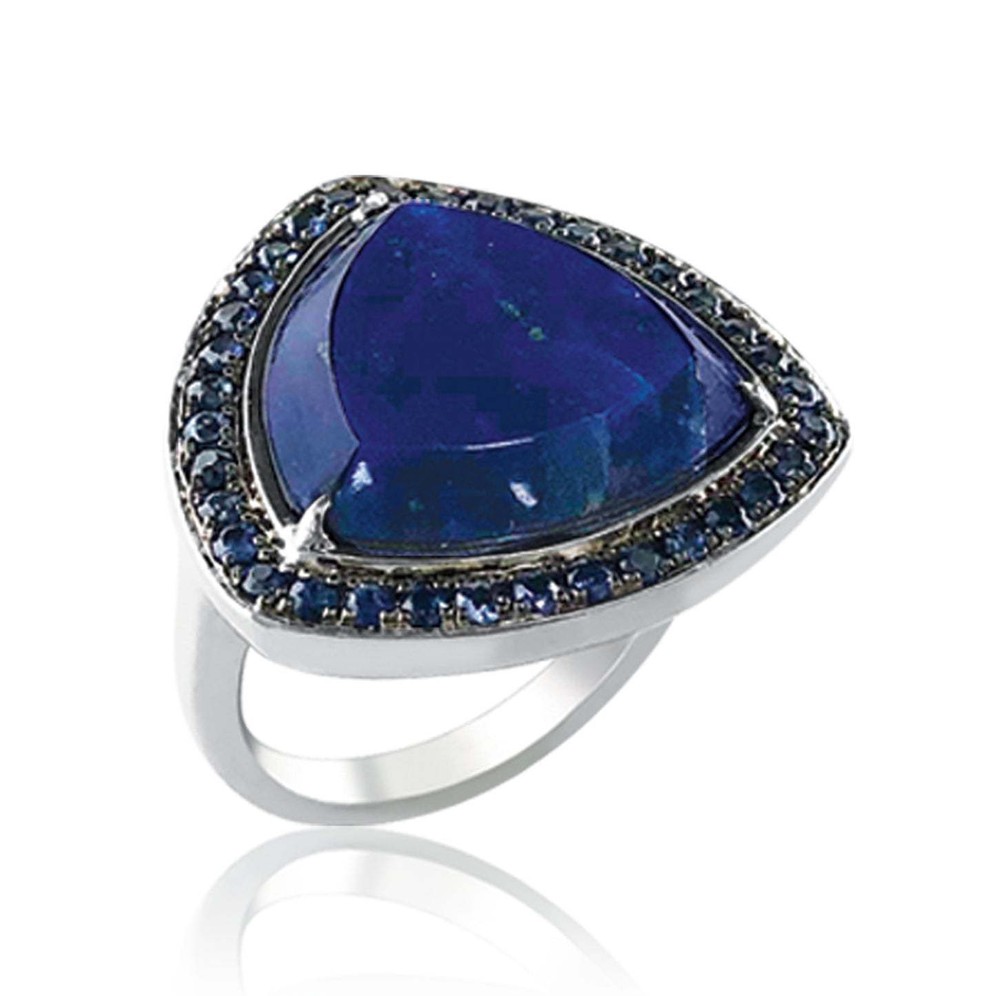 Sterling silver triangle ring with lapiz and blue sapphire's