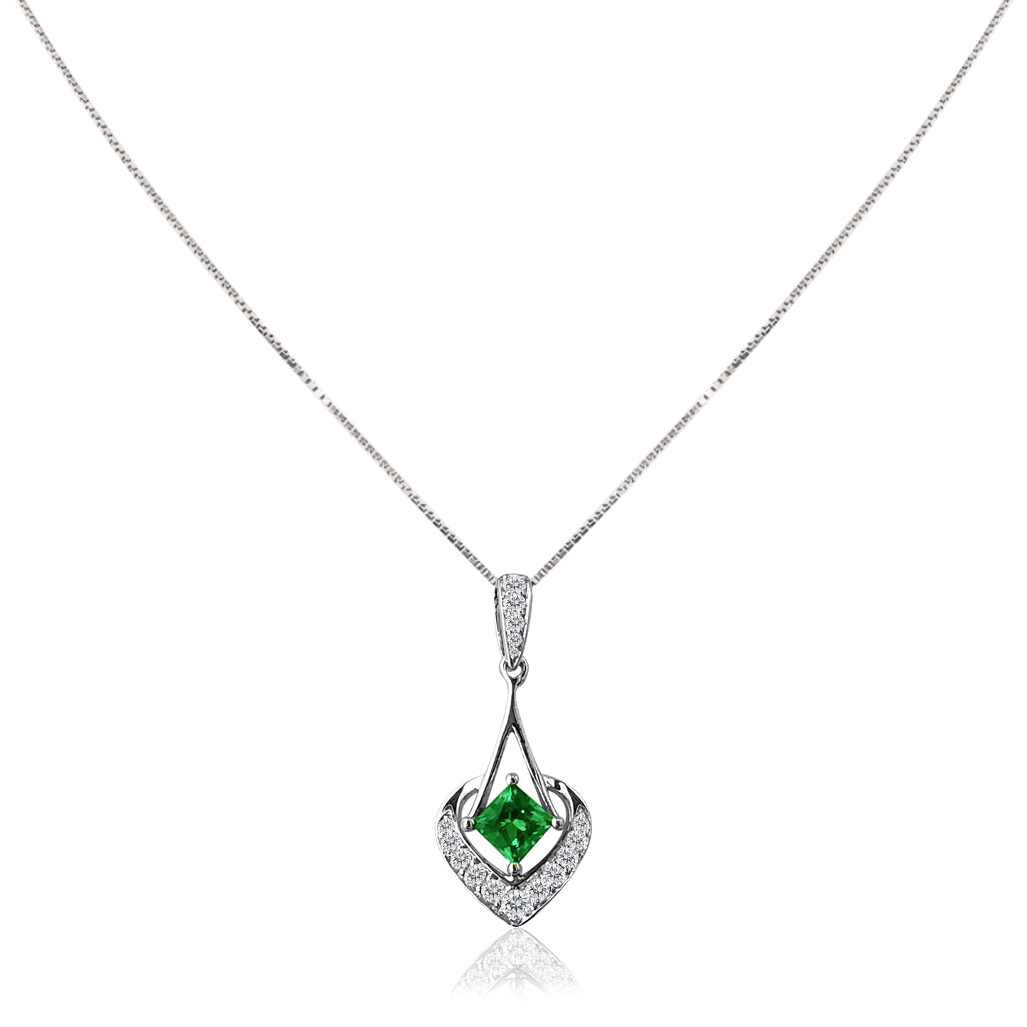 Sterling silver pendant necklace with emerald cz stone