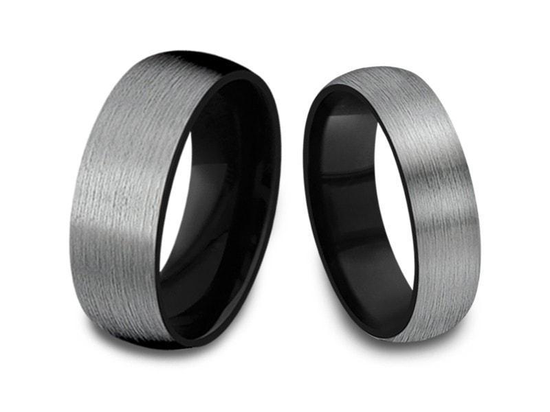 Tungsten Matching Wedding Band Set - Matching Bands - His/Hers - Engagement Ring Set - Two Tone Bands - Dome Shaped - Comfort Fit 6mm/8mm - Vantani Wedding Bands