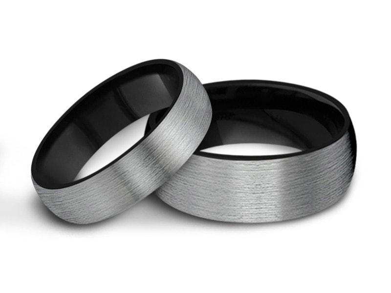 Tungsten Matching Wedding Band Set - Matching Bands - His/Hers - Engagement Ring Set - Two Tone Bands - Dome Shaped - Comfort Fit 6mm/8mm - Vantani Wedding Bands