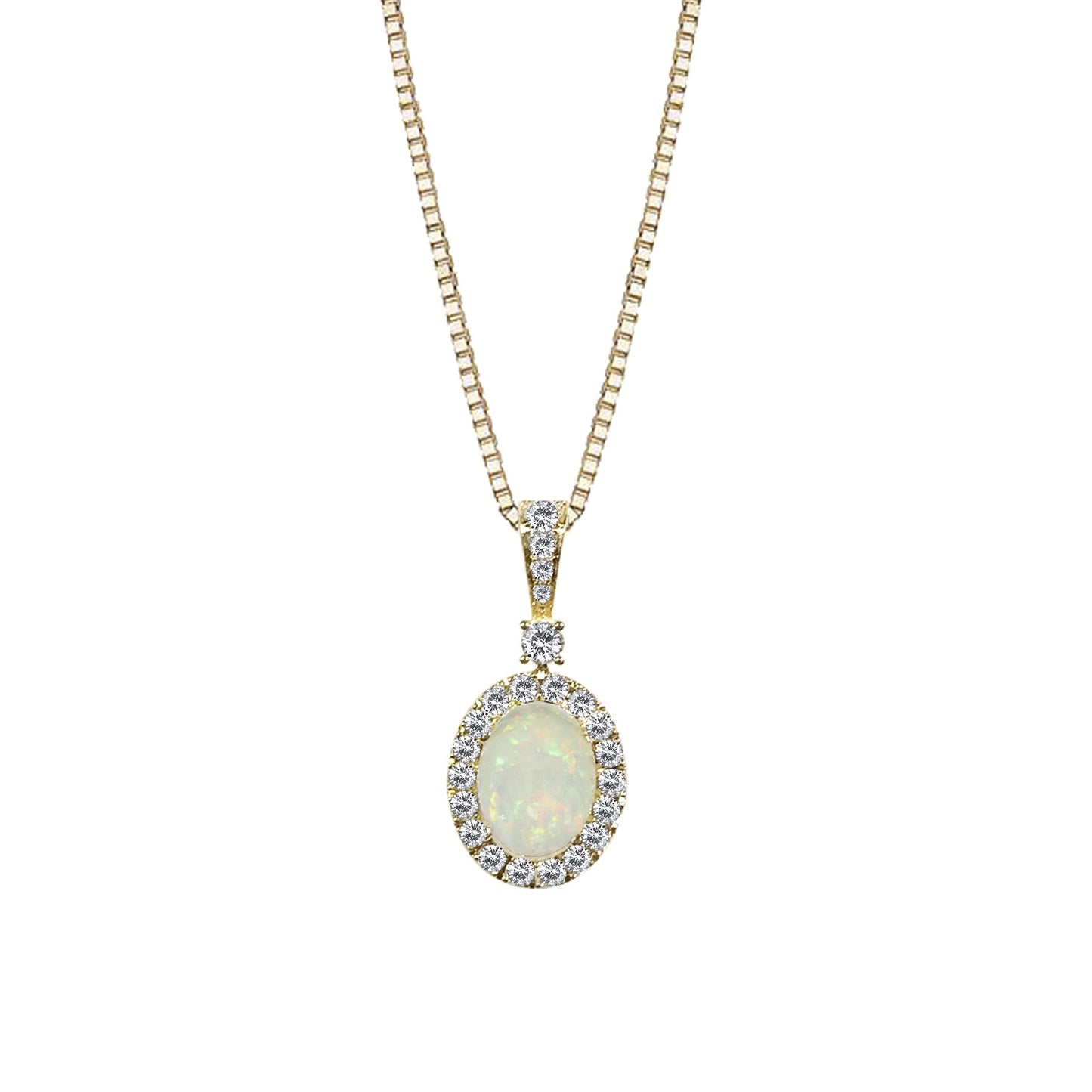 14K YELLOW GOLD OPAL AND DIAMOND NECKLACE