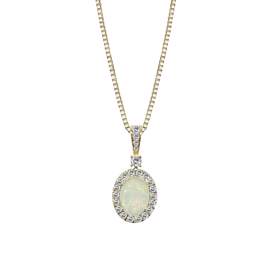 14K YELLOW GOLD OPAL AND DIAMOND NECKLACE