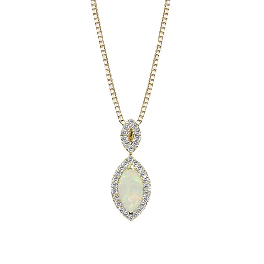 14K YELLOW GOLD OPAL AND DIAMOND NECKLACE