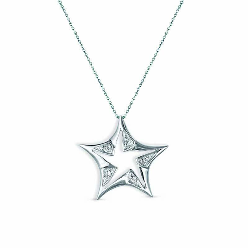 STERLING SILVER STAR PENDANT NECKLACE WITH CZ STONES