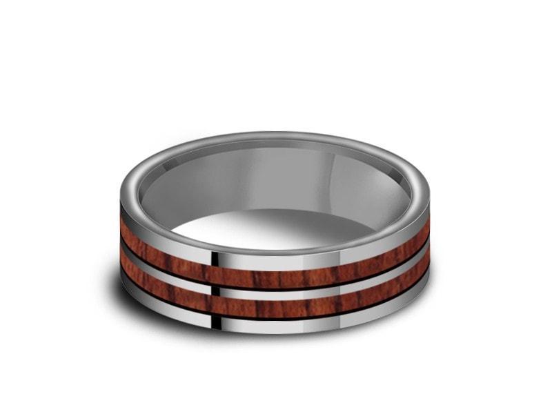 HAWAIIAN Koa Wood Inlay Tungsten Carbide Ring - Koa Wood Wedding Band - Engagement Ring - Flat Shaped - Comfort Fit  6mm - Vantani Wedding Bands