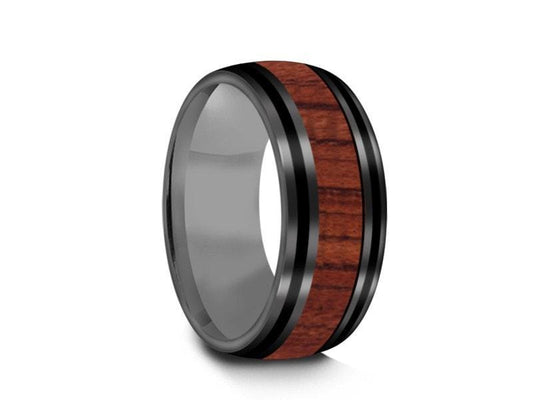 HAWAIIAN Koa Wood Inlay Tungsten Carbide Ring - Koa Wood Wedding Band - Engagement Ring - Dome Shaped - Comfort Fit  8mm - Vantani Wedding Bands