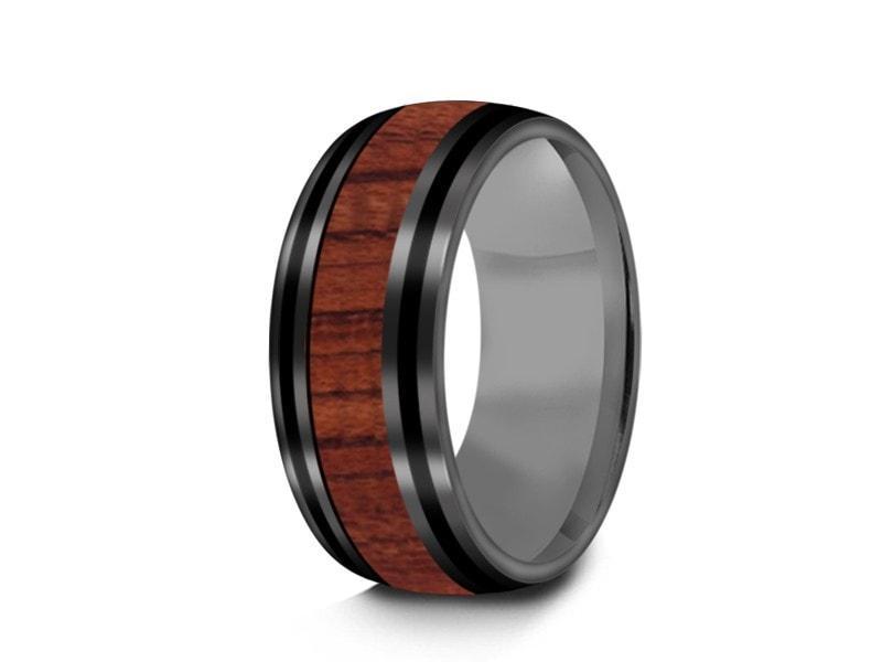 HAWAIIAN Koa Wood Inlay Tungsten Carbide Ring - Koa Wood Wedding Band - Engagement Ring - Dome Shaped - Comfort Fit  8mm - Vantani Wedding Bands