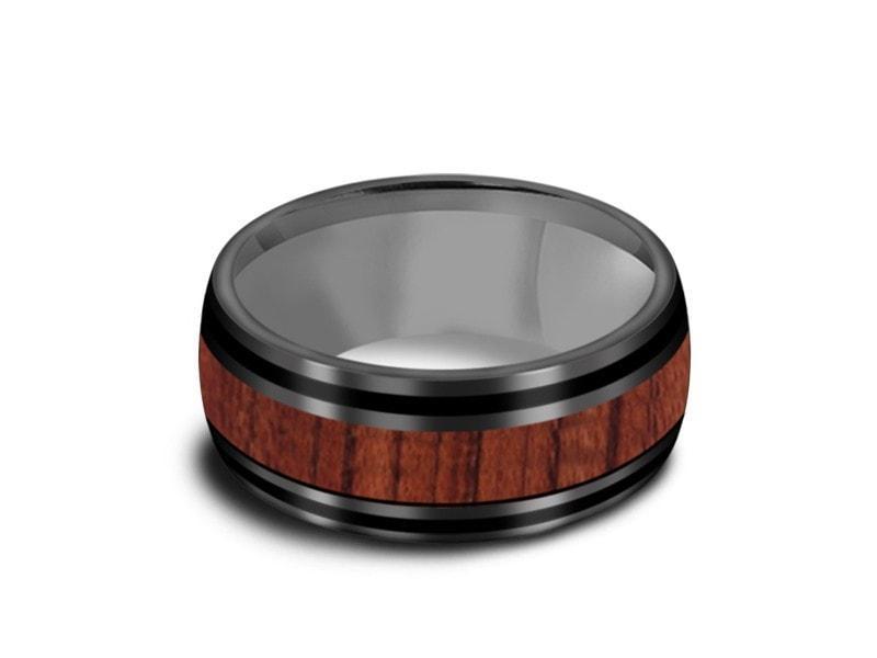 HAWAIIAN Koa Wood Inlay Tungsten Carbide Ring - Koa Wood Wedding Band - Engagement Ring - Dome Shaped - Comfort Fit  8mm - Vantani Wedding Bands