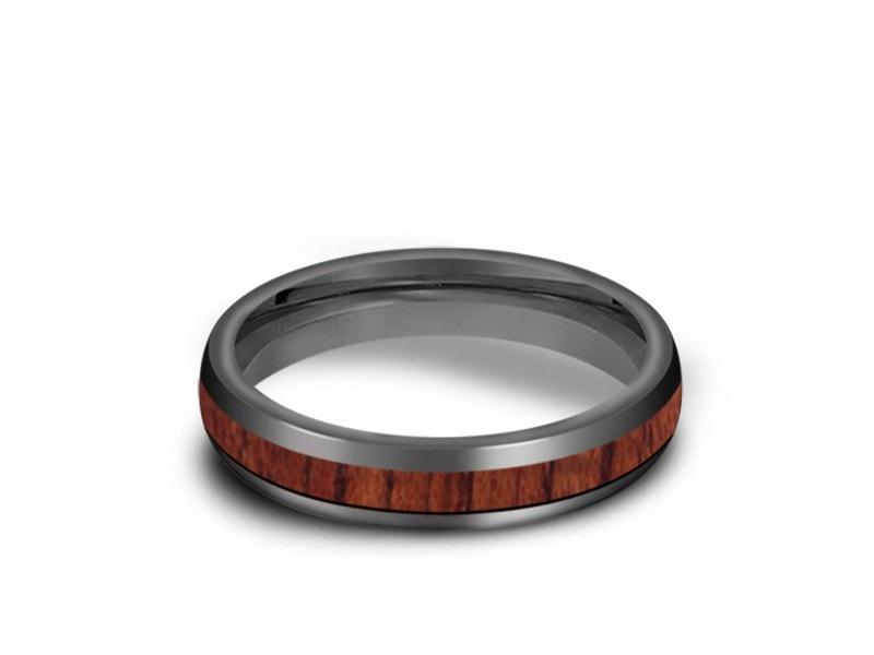 HAWAIIAN Koa Wood Inlay Tungsten Carbide Ring - Koa Wood Wedding Band - Engagement Ring - Dome Shaped - Comfort Fit  4mm - Vantani Wedding Bands