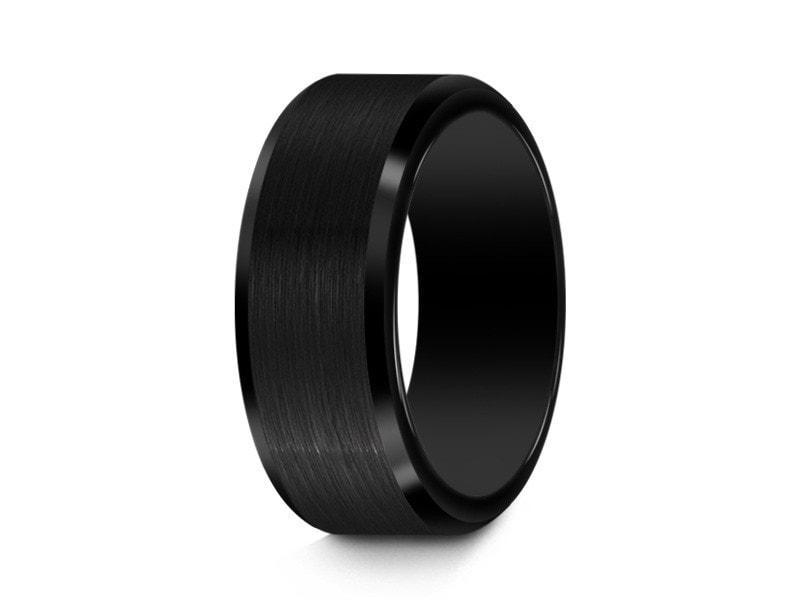 Brushed Tungsten Wedding Band - Black Engagement Ring - Beveled Shaped - Comfort Fit  8mm - Vantani Wedding Bands