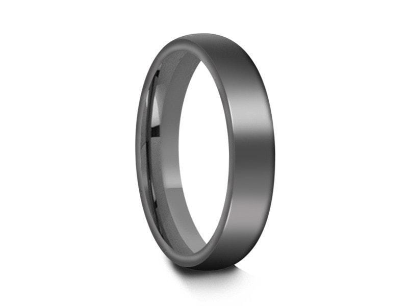 Tungsten Classic Wedding Band - High Polish - Gray Gunmetal - Engagement Ring - Dome Shaped - Comfort Fit  4mm - Vantani Wedding Bands