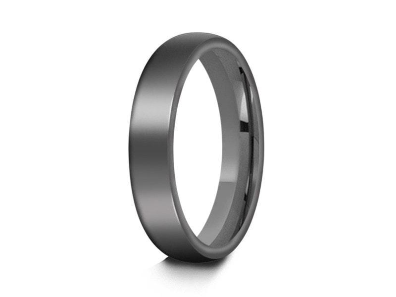 Tungsten Classic Wedding Band - High Polish - Gray Gunmetal - Engagement Ring - Dome Shaped - Comfort Fit  4mm - Vantani Wedding Bands