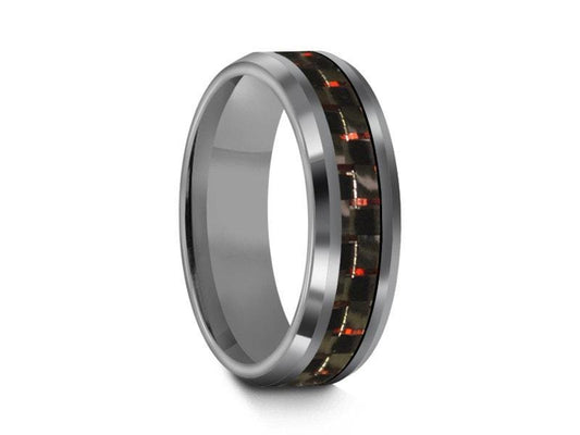 Tungsten Carbide Ring With Carbon Fiber Inlay - Wedding Band - Engagement Ring - Beveled Shaped - Comfort Fit  6mm - Vantani Wedding Bands