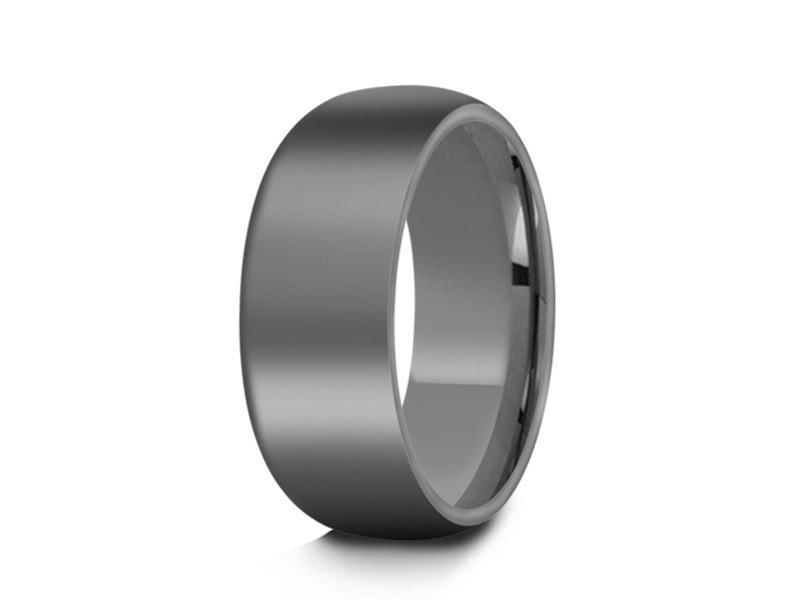 Tungsten Classic Wedding Band - High Polish - Gray Gunmetal - Engagement Ring - Dome Shaped - Comfort Fit  8mm - Vantani Wedding Bands