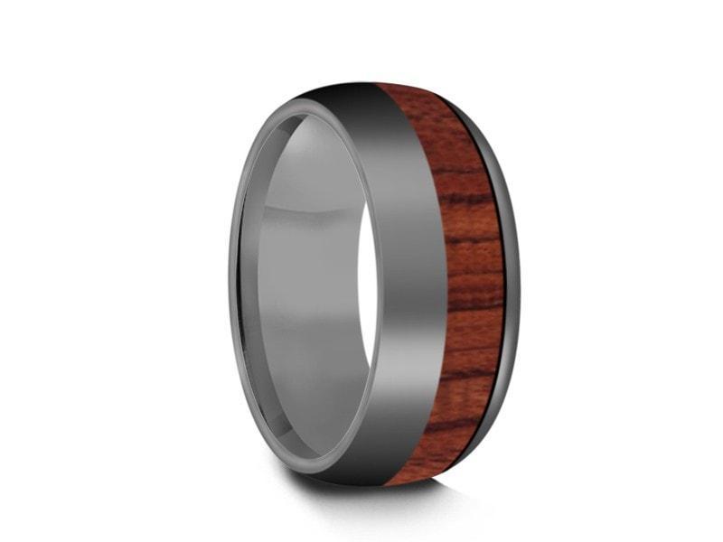 HAWAIIAN Koa Wood Inlay Tungsten Carbide Ring - Koa Wood Wedding Band - Engagement Ring - Dome Shaped - Comfort Fit  8mm - Vantani Wedding Bands