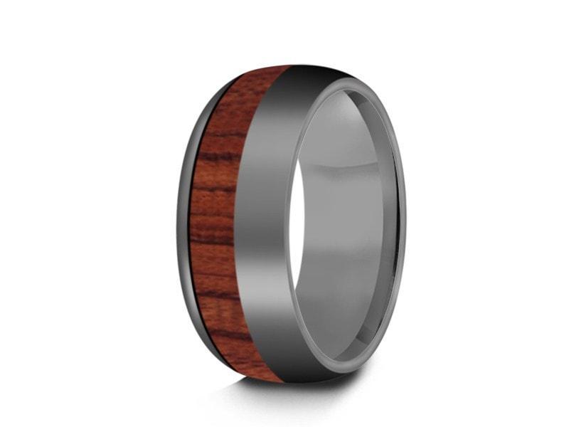 HAWAIIAN Koa Wood Inlay Tungsten Carbide Ring - Koa Wood Wedding Band - Engagement Ring - Dome Shaped - Comfort Fit  8mm - Vantani Wedding Bands