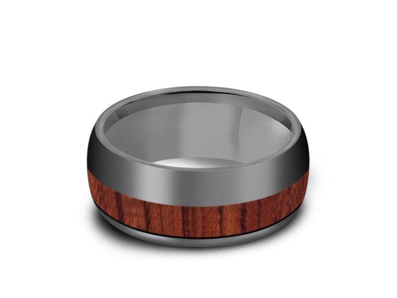 HAWAIIAN Koa Wood Inlay Tungsten Carbide Ring - Koa Wood Wedding Band - Engagement Ring - Dome Shaped - Comfort Fit  8mm - Vantani Wedding Bands