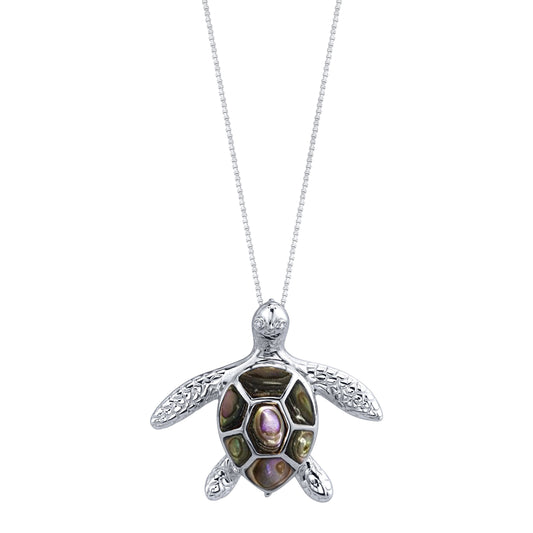 14K WHITE GOLD SEA TURTLE (HONU) DIAMOND NECKLACE