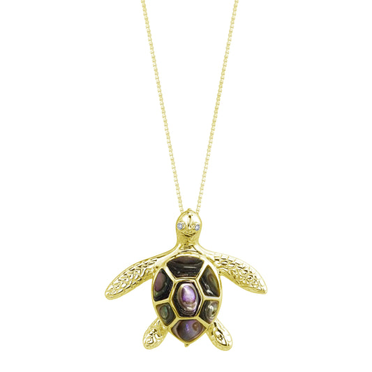14K YELLOW GOLD SEA TURTLE (HONU) DIAMOND NECKLACE
