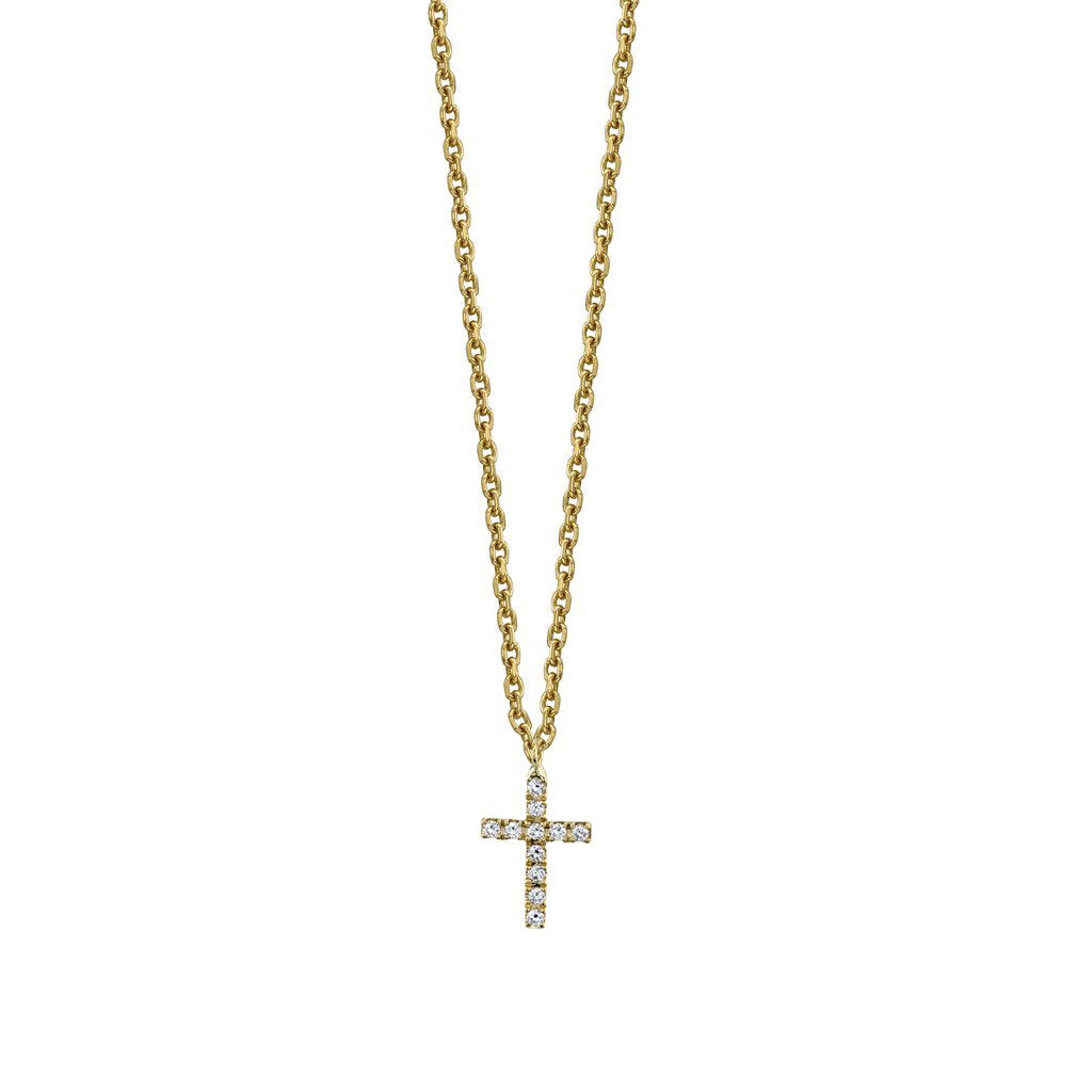 14K YELLOW GOLD DIAMOND TINY CROSS NECKLACE